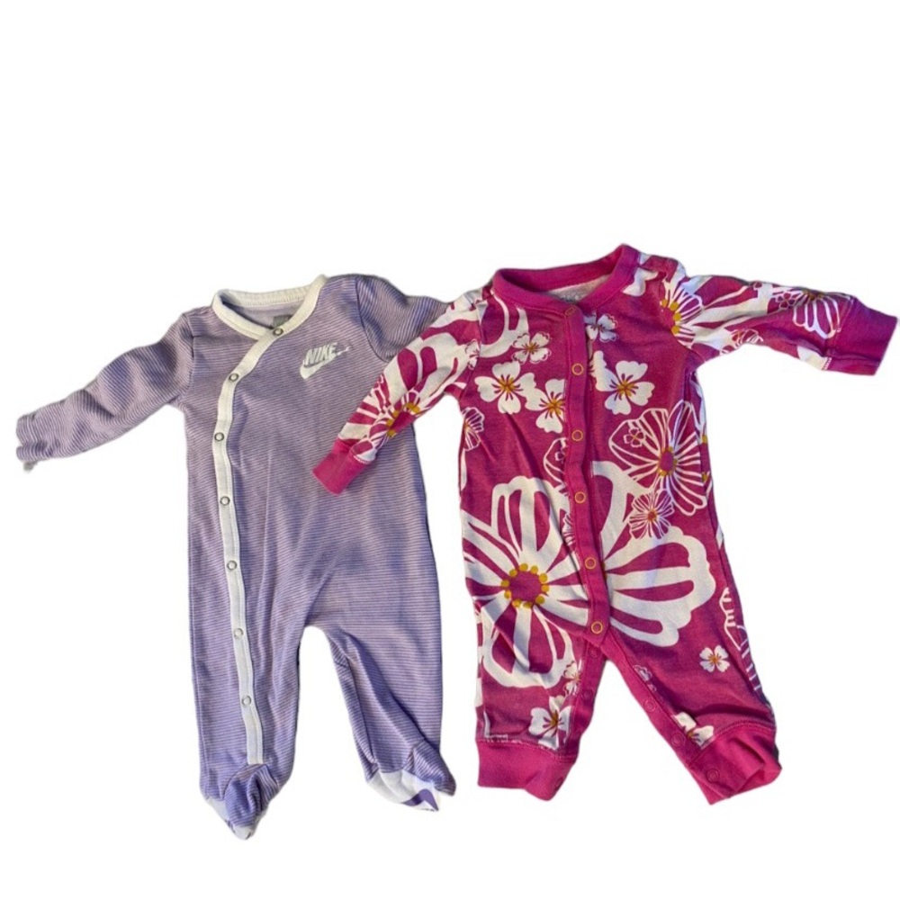 Nike Purple and Pink Floral Baby Pajamas Duo
